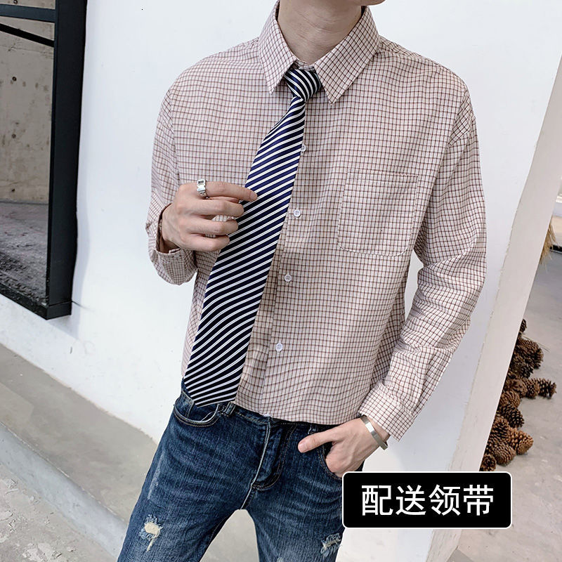 

Spring 2021 Men's and Winter New Style College Skinny S- Chess Long Sleeve Shirt Looses Male Clothes C1ZM, White