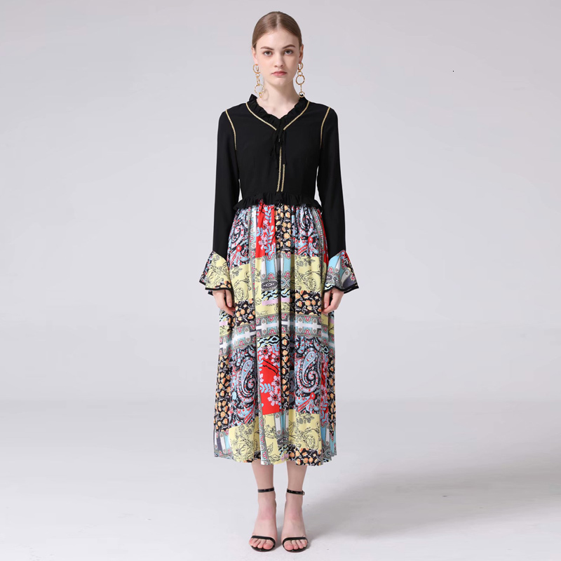 

Xf Sewing Outfit Halft Boho Printed Spring Dress and Fall Back New Milan Fashion Designer Trumpet Mangoes Long Kj8l, Multiple