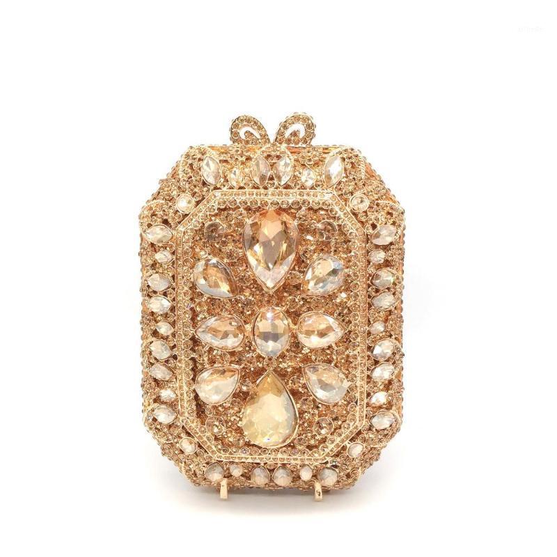 

Bee In Square Women Clutch Purse Evening Bag Clutches Small Stone Crystal Bag Wedding Handbag Mini Box1, Gold