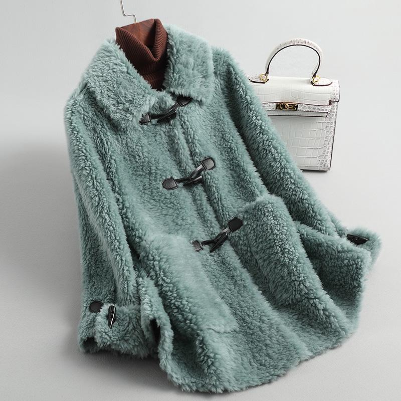

Fur Coat Female Real Wool Jacket Autumn Winter Coat Women Clothes 2021 Korean Vintage 100% Sheep Shearling Top Veste Femme 19027, Red