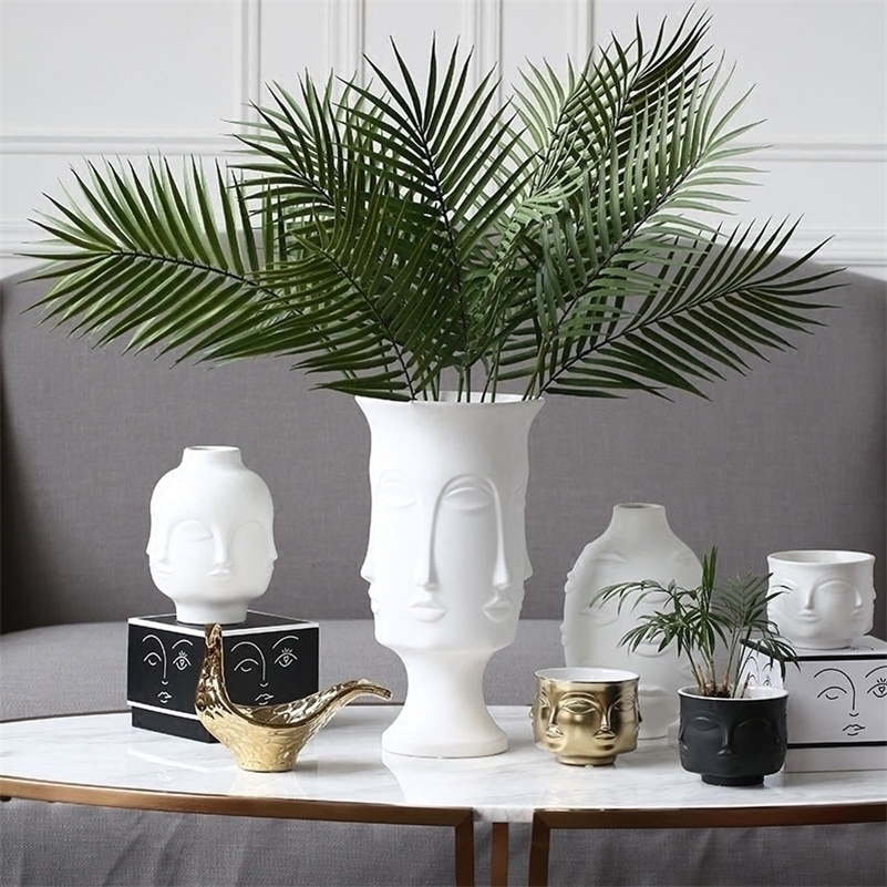 

Ceramic Vase Muse Face Lip Multifaceted Vase Home Decoration Vase Artificial Flower Jewelry LJ201209