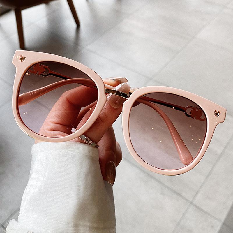

Sunglasses Unique TR90 Round Cat Eye For Women Fashion Vintage Alloy Gradient Uv400 Sun Glasses Female Beige Pink Eyewear