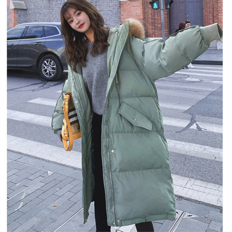 

2021 New Women Autumn Winter Parka Clothes Female Down Cotton Big Fur Hooded Jacket Warm Thick Long Parkas Oversized Scul, Rice white