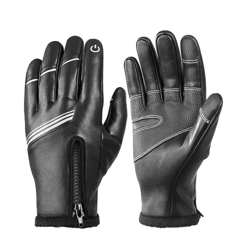 

Cycling Gloves BIKING Winter PU Leather Thermal Fleece Touch Screen Outdoor Sport Skiing Climbing Motorcycle Bicycle, Black