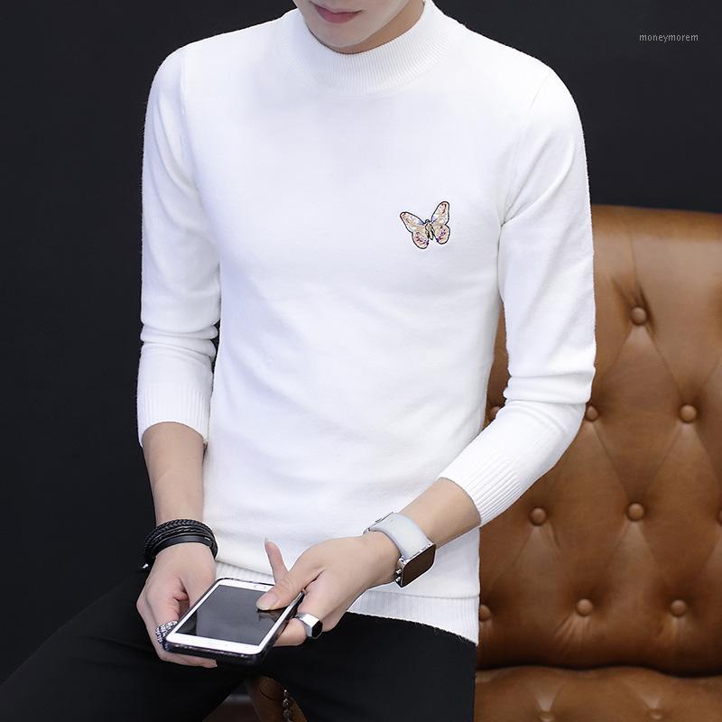 

New Autumn Winter Mens Sweaters Casual Male Turtleneck Man's Solid Color Knitwear Slim Brand Clothing in Men's Sweater1, Sweater dark blue