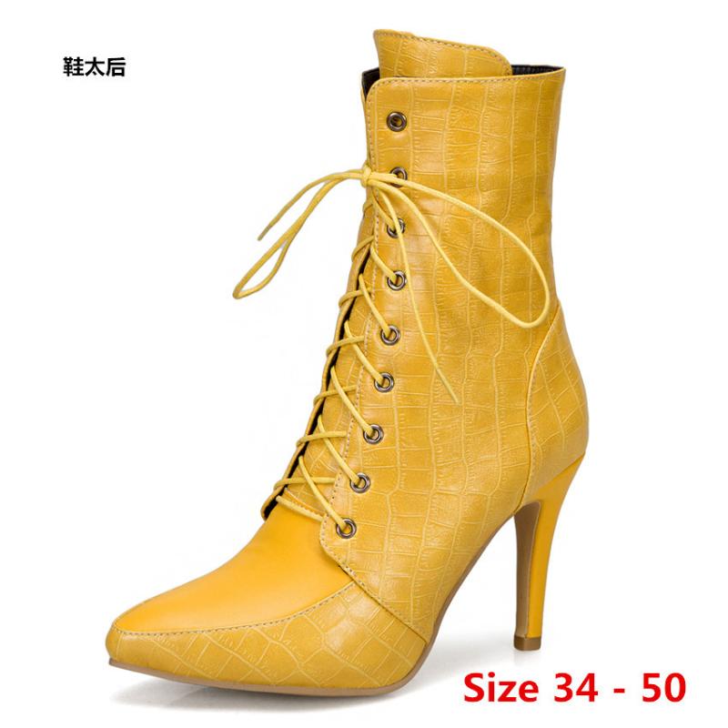 

Winter Spring Autumn High Heel Mid Calf Boots Women Short Woman Shoes Botas Muje Small Big Size 34 - 50, Blue