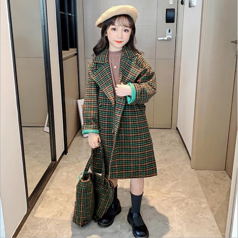 

Baby Girl Jacket And Bag 2020 Autumn Winter Girls Trench Coat Fashion High-grade Kids Long Coats Plaid Jackets For Teenage Girl, Blue