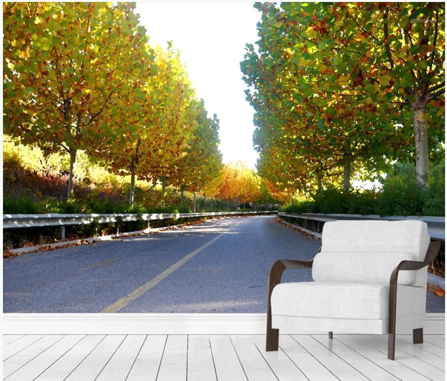 

WDBH 3d wallpaper custom photo Modern sycamore tree street scenery background home decor 3d wall mural wallpaper for walls 3 d1, Non-woven wallpaper