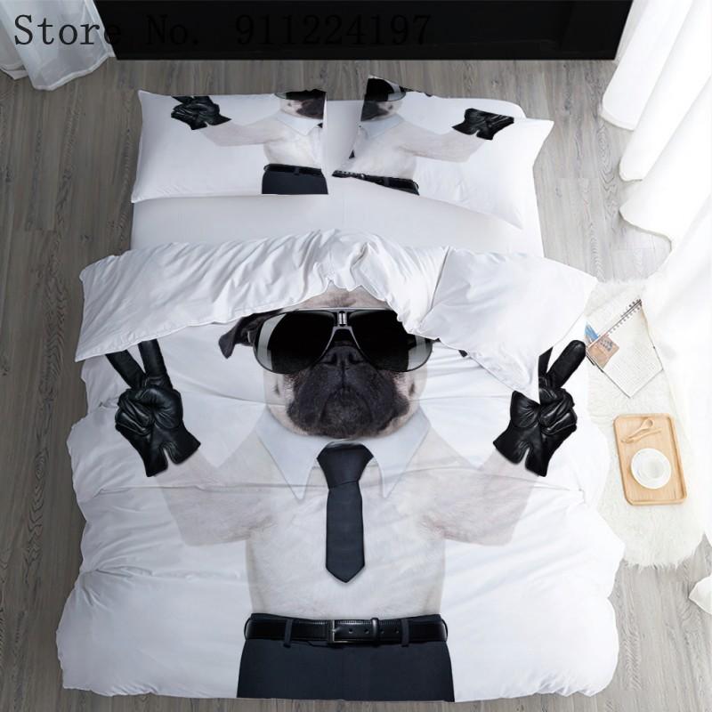 

Suit Dog Printed Duvet Cover Set Comforter 3PCS Bedding Set Boys Girls Bedspreads Pure White Quilt Cover Home Textile Bedclothes, Color-1