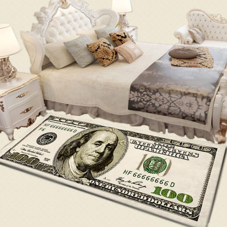 

Crative Non-Slip Area Rug Modern Home Decor Carpet Runner Dollar Printed Carpet One Hundred Dollar 100 Bill Print, Cream-colored