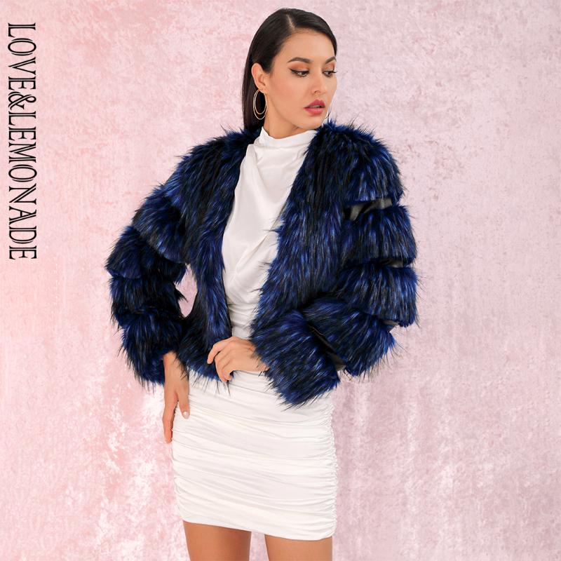 

LOVE&LEMONADE Sexy NAVY Faux Fur Dark Stripes Round Neck Short Coat LM90126