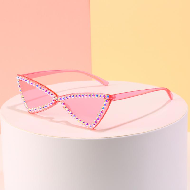

Sunglasses Veshion Rhinestones Women Rimless Cat Eye Luxury Candy Color Purple Pink Vintage Sun Glasses Female Decoration