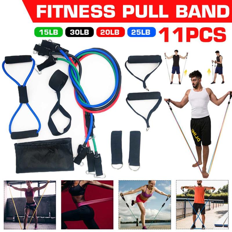 

11Pcs Elastic Resistance Bands Sets with Bag Training Exercise Yoga Tubes Pull Rope Rubber Expander Gym Fitness Equipment