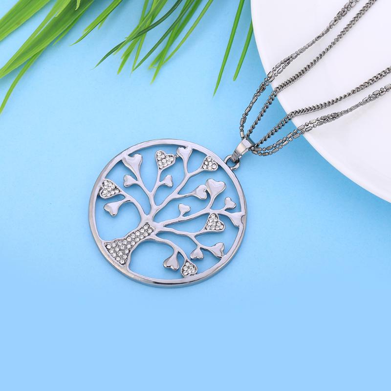 

Round Tree of life Pendants & Necklaces CZ Crystals Heart Black 3 Long Chains Big Necklace For Women Jewelry Gift Dropshipping