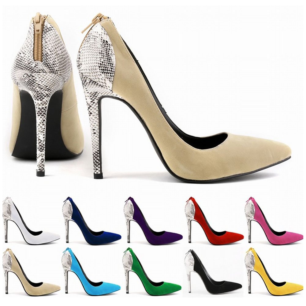 

Designers Louboutin Christian luxurys Womens Faux Velve High Heels Pointed Corset Zipper Red Bottoms Pumps Patchwork Snake C yiX, Red;yellow