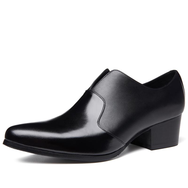 

Genuine Leather Fashion Men Business Dress Loafers Pointed Toe Black high heels Shoes Oxford Breathable Wedding Formal Shoes