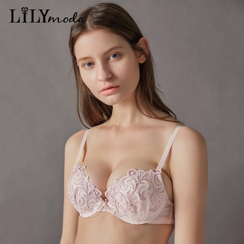 

Lilymoda Sexy Bra Push Up For Women Cozy Cotton Push Up 3/4 Cup Underwire Embroidery Flowers Brassiere Red Lingerie Underwear, Black