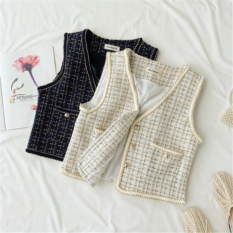 

2021 Retro temperament high-quality waistcoat women's waistcoat thin elegant style jacket lattice small fragrant wind vest women, White