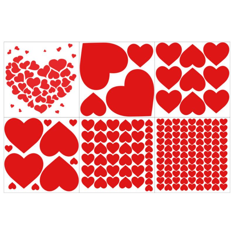 

1 Set 6 Pcs Valentine's Day Decors Wall Stickers Heart Shape Wall Decals (Red
