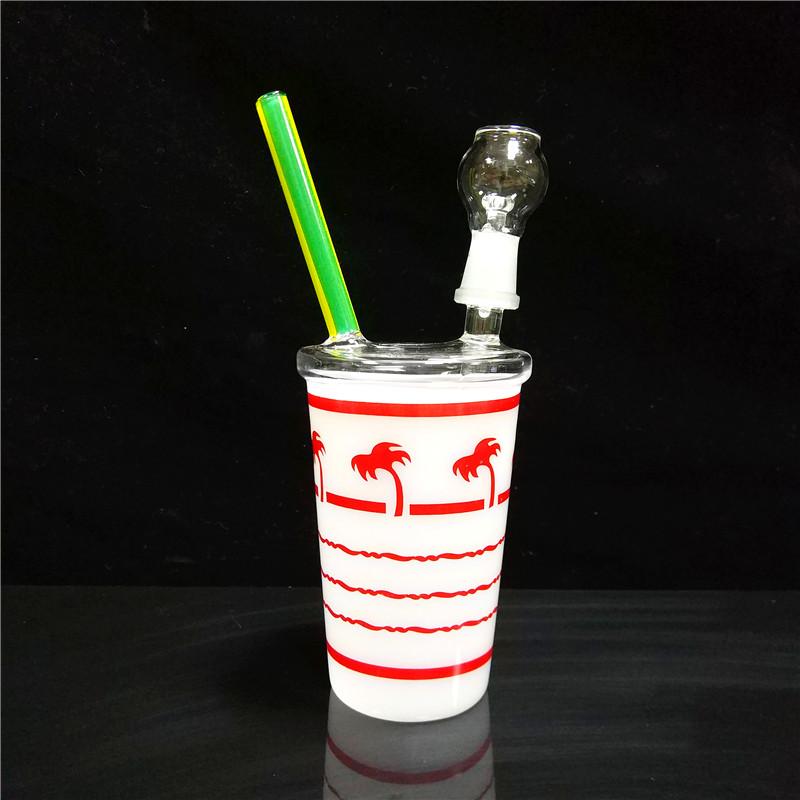

Coke Cup Glass Beakers Bongs Liquid Glass Bongs Water Pipe Cup Box Oil Rigs Burner Pipes With Downstem Bubbler Recycler 14MM 8.7Inch
