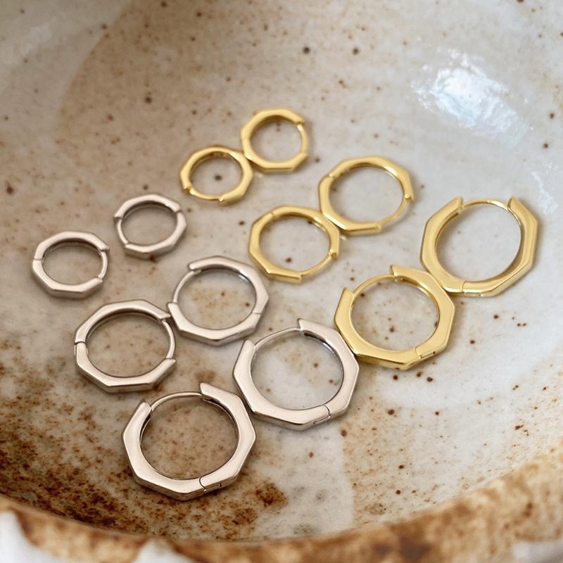 

Hoop & Huggie 925 Sterling Silver Earring Polished Octagonal Ear Buckle For Women Elegant Geometric Fine Jewelry Party
