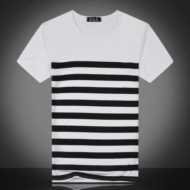 

2021 Fashion Stripe Men's Short Sleeve Casual Comfortable T-Shirt(The Logistics Price Pls Contact Us), White;black