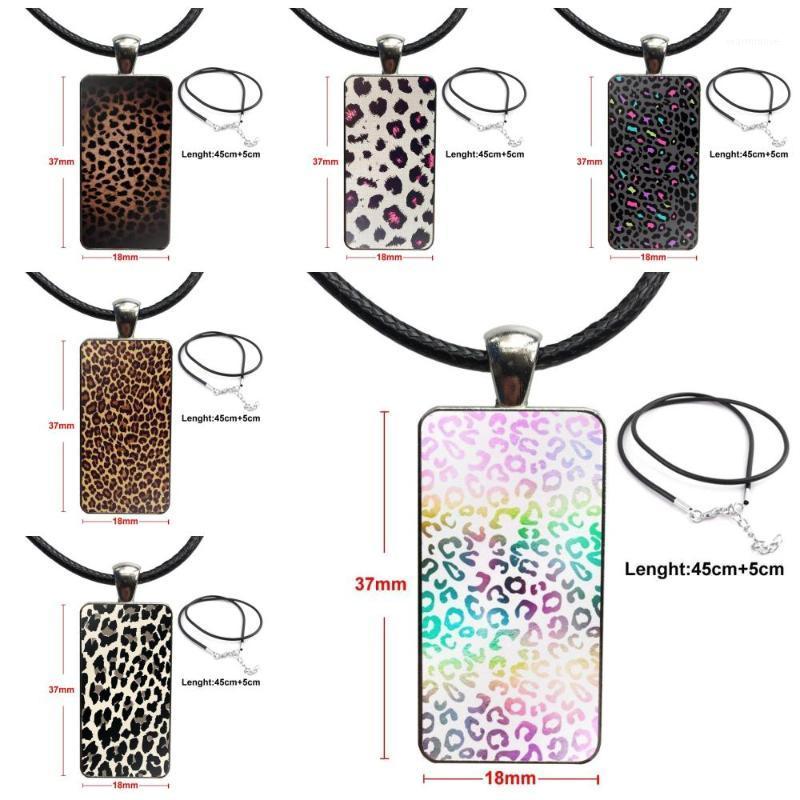 

White Beige Grey Leopard Print For Women Girls Glass Pendant Necklace Handmade Half Pendant Rectangle Necklace1