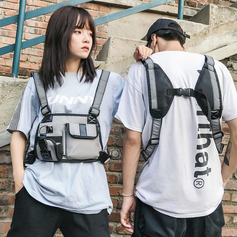 

Popular Brand Street Fashion Function Waistcoat Bag Tactical Backpack Canvas Bag INS Chest Pack Men Wallet Multifunctional1, Gray with black