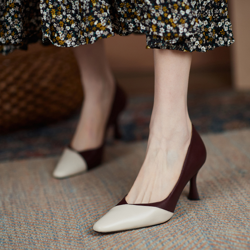 

2020 Genuine Leather Boots Fashion Women's High Heels Shallows Mixed Colors Dress Party Apricot Shoes W0l5