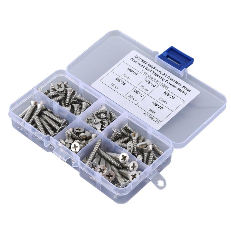 

110pcs 304 Stainless Steel M5 Pan Head Self-tapping Combination Set Hexagonal Socket Head Cap Screw Combination Set