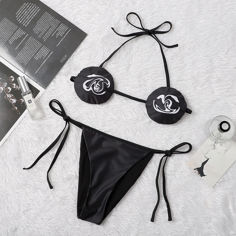 

21SS women bikini swimsuitSexy trendy bikini black three-point double-C floral print family split swimsuit women's net red swimming suit, White;black