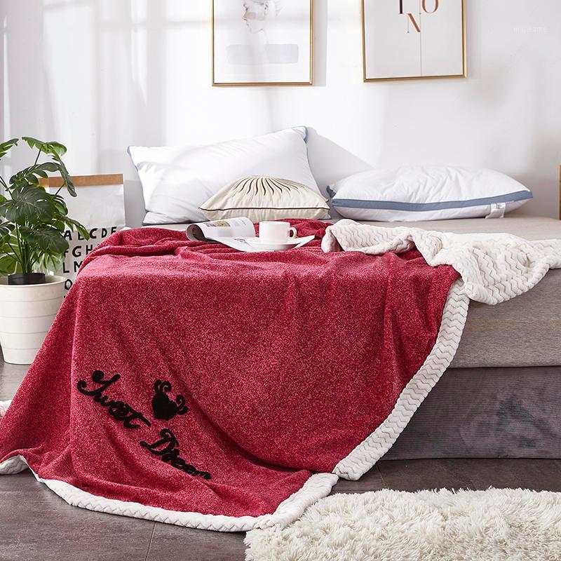 

Flannel double blanket for sofa and bed handmade knitted embroidery cover blanket in spring for children and adult1