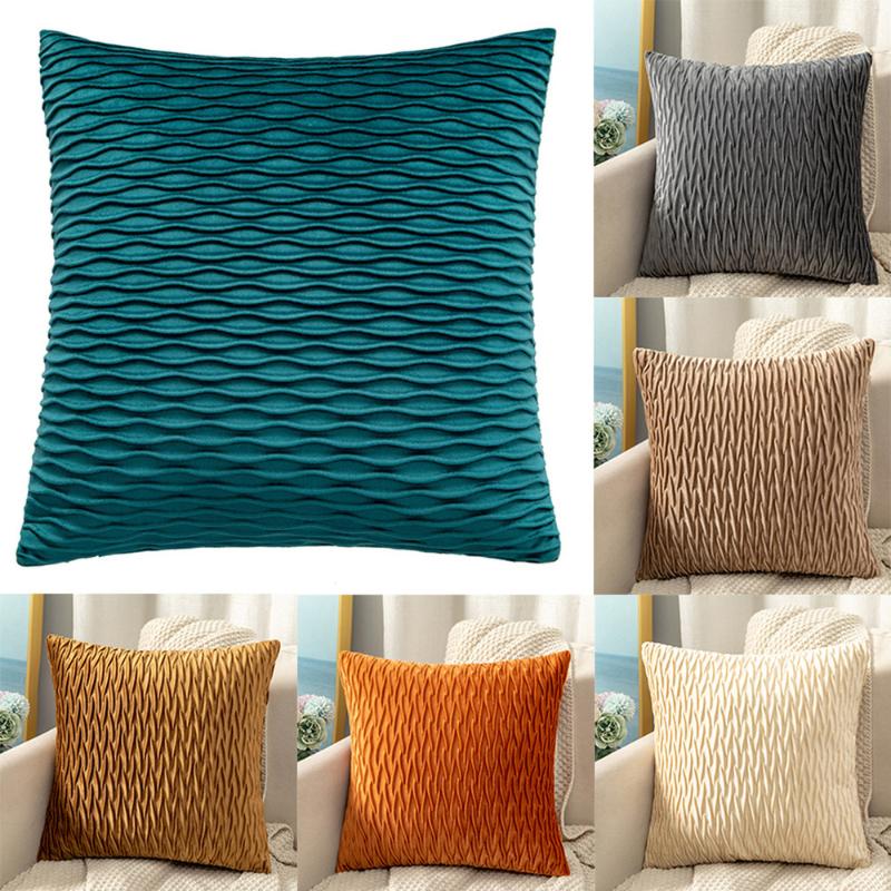 

Striped Folds Velvet Cushion Cover Solid Color Pillowcase Nordic Simple Decor Sofa Throw Pillows Room Decorative 18inch, Blue