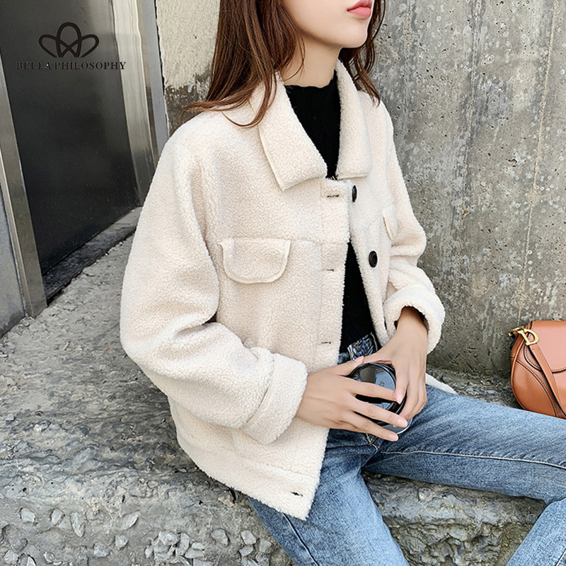 

Beijing Women Winter Warm Loose Jackets Coats Vintage Single Breasted Female Faux Fur Coats Pockets Lady Teddy Outwears, Black