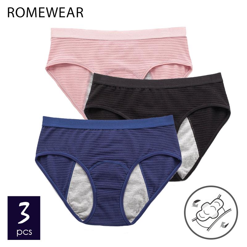 

3pcs Menstrual Panties Cotton Women's Underwear Leak Proof Incontinence Menstruation Briefs Ladies Mid-Waist Sexy Mesh Intimates, Pink 3pcs