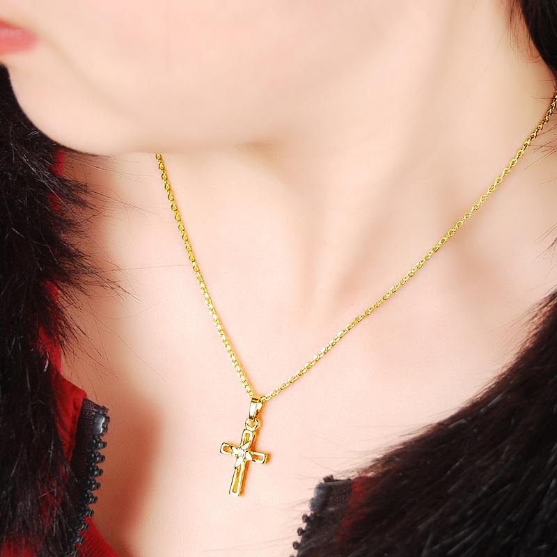 

High Quality Luxury Cross Pendant Necklace 24K Yellow Gold Plating Pendants Necklaces with Link Chain for Women Jewelry Gift