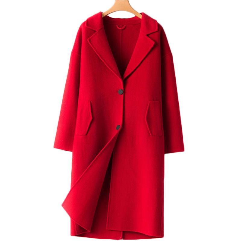 

Autumn Winter New Long Double-faced wool coat Womens loose Casual Woolen coats High-quality Cashmere woolen coats Overcoat F1008, Black