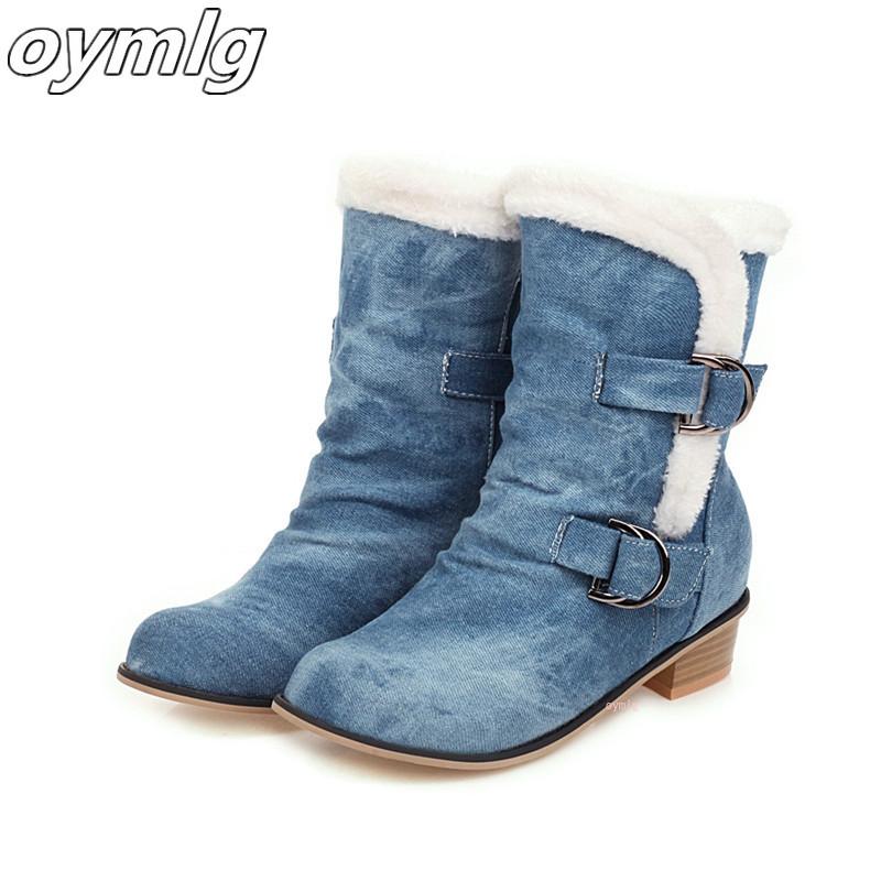 

High Quality Women Boots Keep Warm Plush Winter Shoes With Thick Fur Heels Ankle Snow Boots Ladies Denim Botas Mujer 2020, Light blue