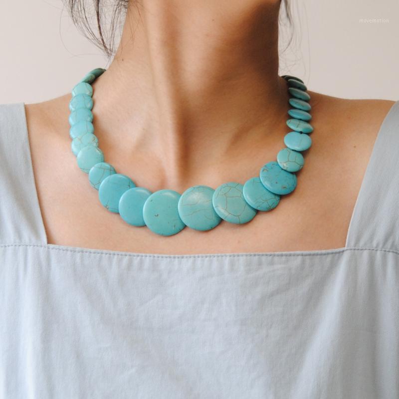 

New Fashion Hot sale Bohemia style turquoises stone round beads long chain necklace women statement jewelry Gift1
