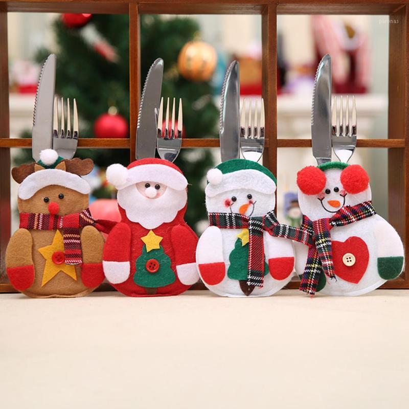 

1pc Christmas Bag Dinner Table Cutlery Holder Decoration for Home Snowman Santa Claus Knife Fork Holder Navidad Natal Supplies1