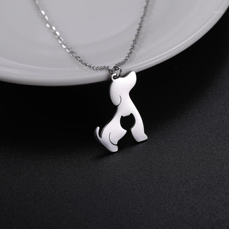 

My Shape Dog and Cat Animal Necklace for Women Stainless Steel Chain Cute Dogs Choker Silver Color Pendant Hollow Jewelry Gift1