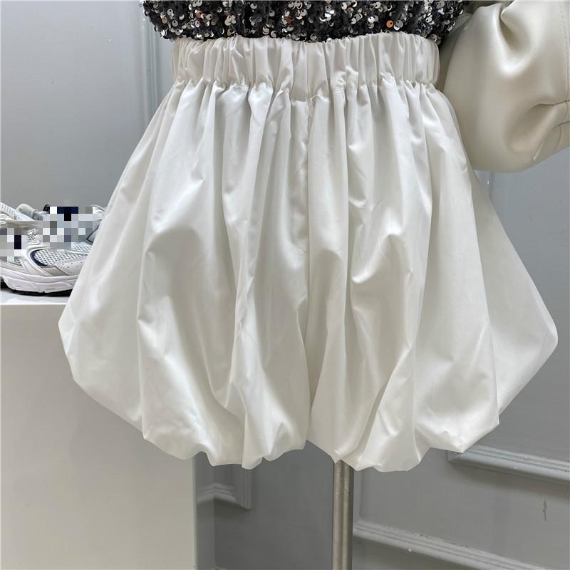 

2021 Summer New Arrival High Waist Shorts Solid Color Loose Flower Bud Lantern Short Pants Women Casual Fashion, White