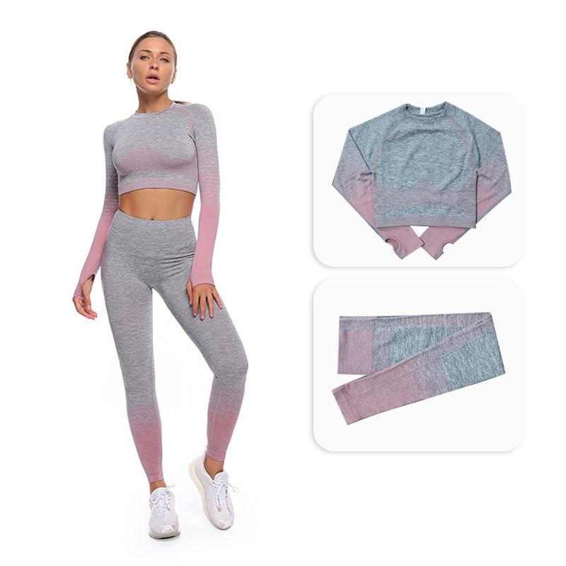 

2/3/5PCS Women Yoga Set Seamless Sportswear Gym Fitness Clothing Suits Workout Crop Top High Waist Leggings Sport Bra, 2pcs pink