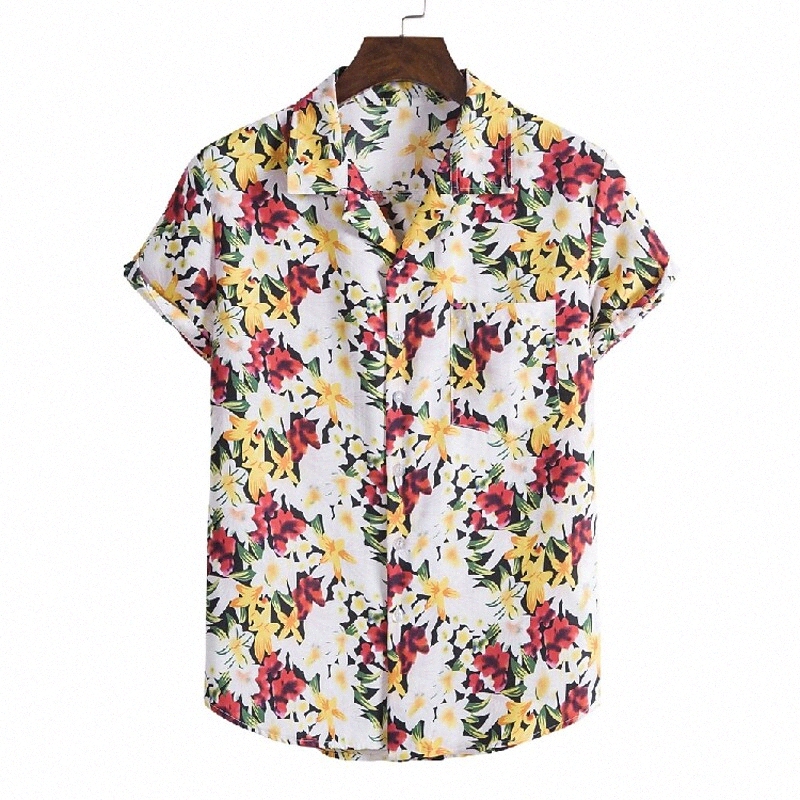 T-shirt pour hommes Autres impressions Floral Collier classique Casual Holiday imprimé à manches courtes Hautes Hawaiian Blanc / été / plage 025p