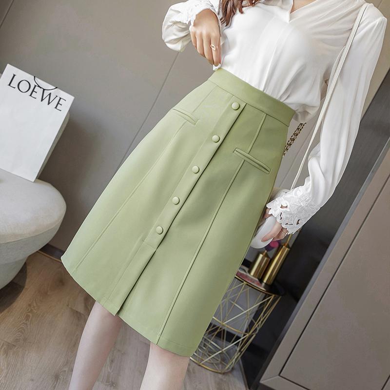 

Skirts Korean Fashion Women Skirt Elegant High Waist Split Plus Size Woman A-Line Faldas Mujer Moda Womens1, Green