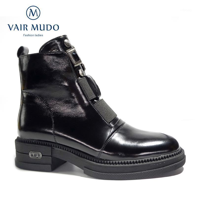 

VAIR MUDO Ankle Boots Fashion Snow Boot Waterproof platform Thick bottom Shoes Women Genuine Leather Winter Wool Thick Heel DX141, Black-short plush