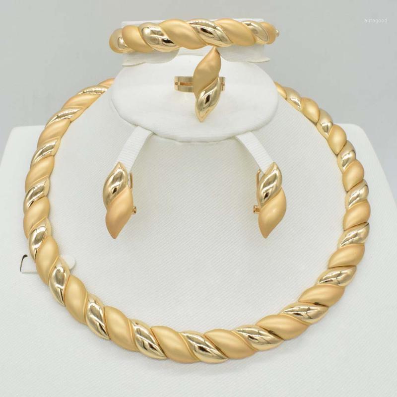 

Earrings & Necklace 2021 4SETS Dubai Gold Plat High Quality Fashion Jewelry Set Africa Wedding Women Earring1, As pic