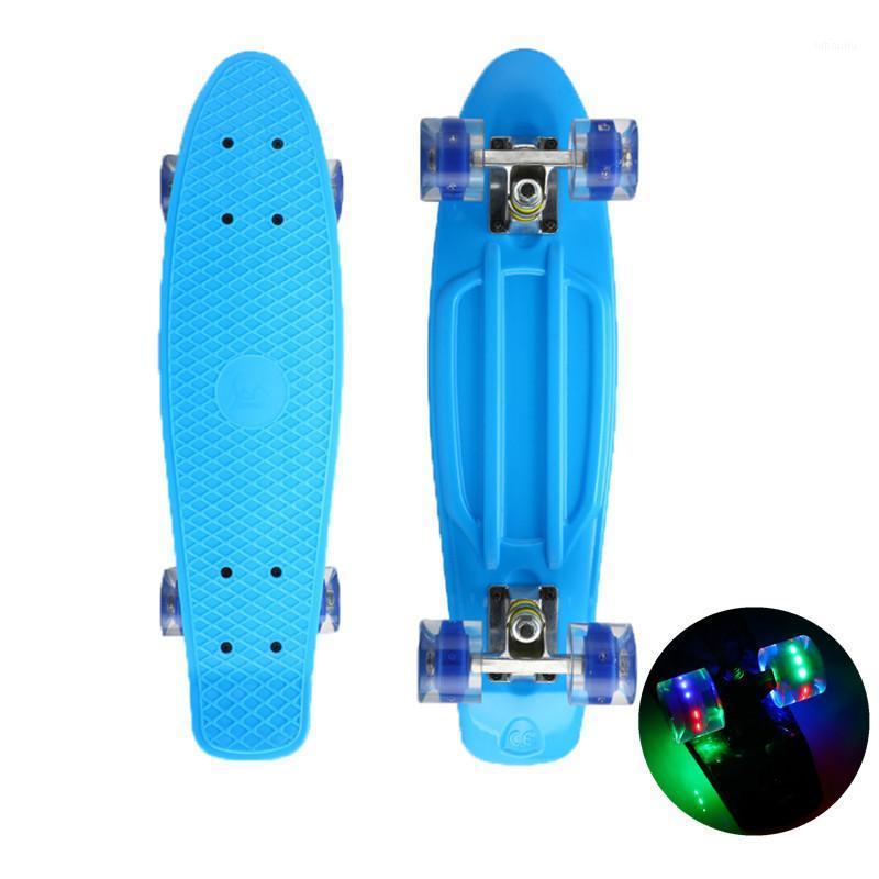 

22" Skate Board Flashing Light Mini Cruiser Skateboard Plastic Longboard Banana Fishboard Street Outdoor Sport For Girl Boy1, White