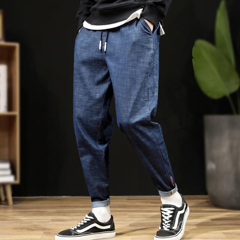 

Casual loose jeans solid color denim Masculino young pants student 6XL 7XL fashion men jeans plus size ankle length, Black