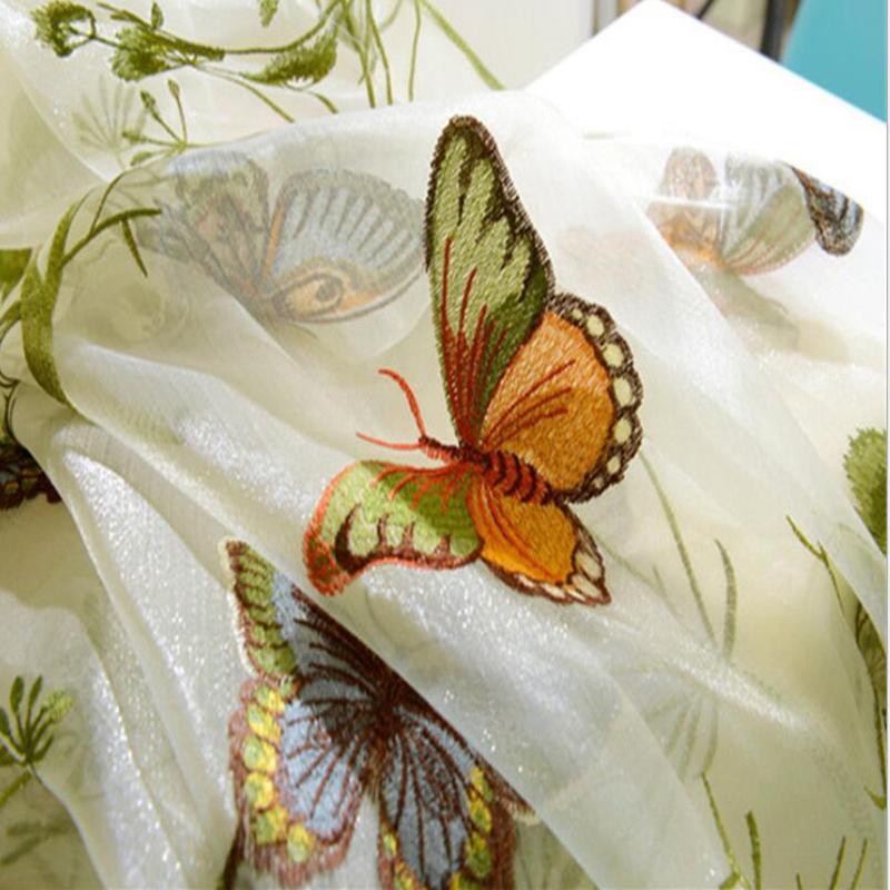 

Butterfly Embroidered Voile Curtain For Living room Girls Bedroom Luxury Organza Sheer Fabric Europe Rustic Window Screen WP229H, Transparent tulle